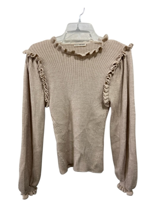 Ulla Johnson Size P Beige Alpaca & Silk Ruffle Neck Long Balloon Sleeve Sweater Beige / P