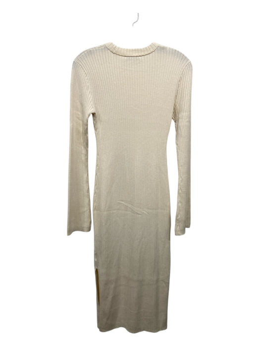 AYR Size S Cream Nylon & Merino Wool Ribbed Long Sleeve Side Slit Maxi Dress Cream / S