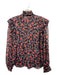 Misa Size XS Black & Red Print Polyester Floral Metallic Thread Button Up Top Black & Red Print / XS