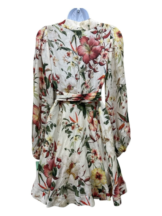 Zimmermann Size S / 1 Cream, Red, Green Linen Floral Wrap Knee length Dress Cream, Red, Green / S / 1