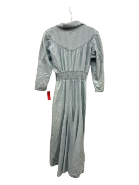 Mother Size S Light Wash Cotton Button Down Smocked Back Maxi Dress Light Wash / S