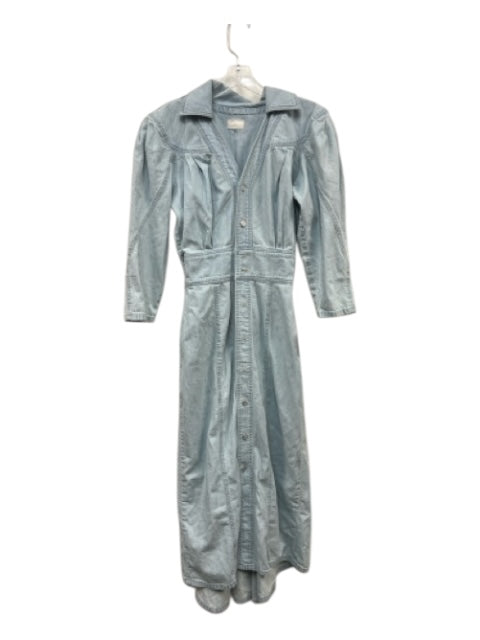 Mother Size S Light Wash Cotton Button Down Smocked Back Maxi Dress Light Wash / S