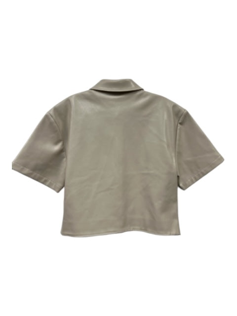 Simkhai Size S Beige & White PU leather Lattice Leaves Button Down Top Beige & White / S