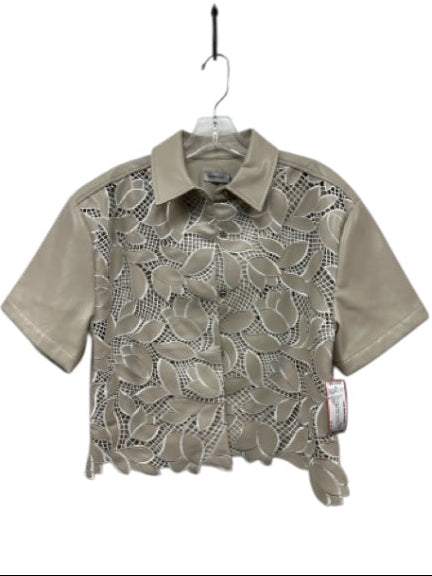 Simkhai Size S Beige & White PU leather Lattice Leaves Button Down Top Beige & White / S
