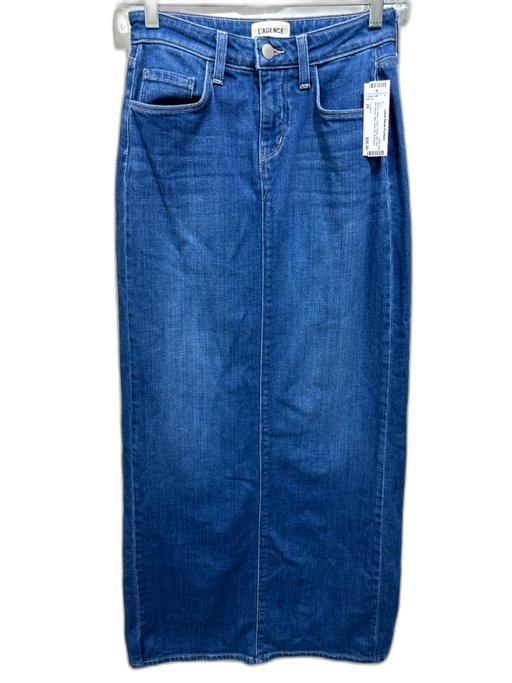 L'agence Size 24 Medium Wash Cotton Denim Mid Rise Whiskering Maxi Skirt Medium Wash / 24