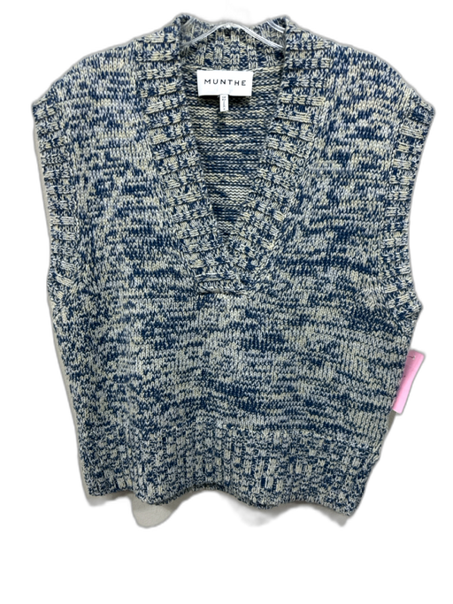 Munthe Size 32 Blue, Yellow, White Wool Blend Sleeveless Knit V Neck Sweater Blue, Yellow, White / 32