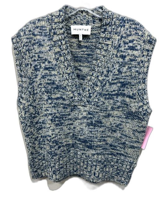 Munthe Size 32 Blue, Yellow, White Wool Blend Sleeveless Knit V Neck Sweater Blue, Yellow, White / 32
