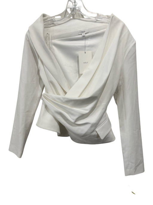 A.L.C. Size 2 White Polyester Blend Long Sleeve Wrap Pleated Flap Pocket Jacket White / 2