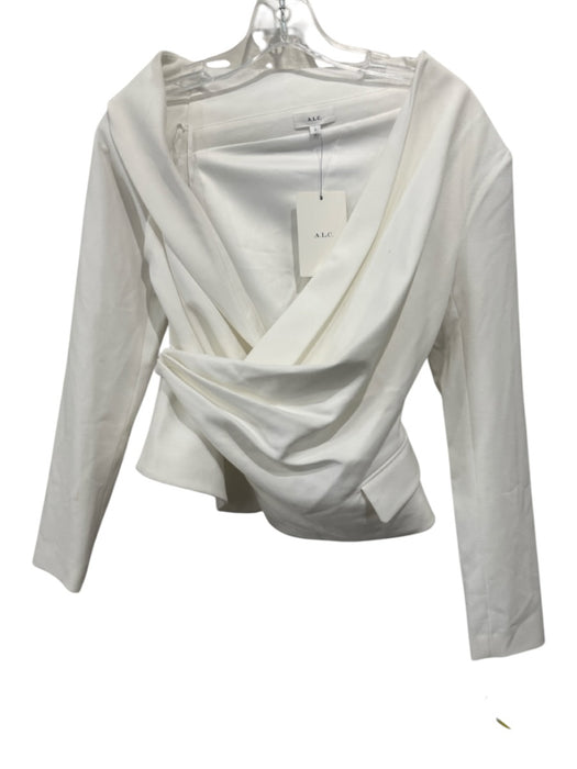 A.L.C. Size 2 White Polyester Blend Long Sleeve Wrap Pleated Flap Pocket Jacket White / 2