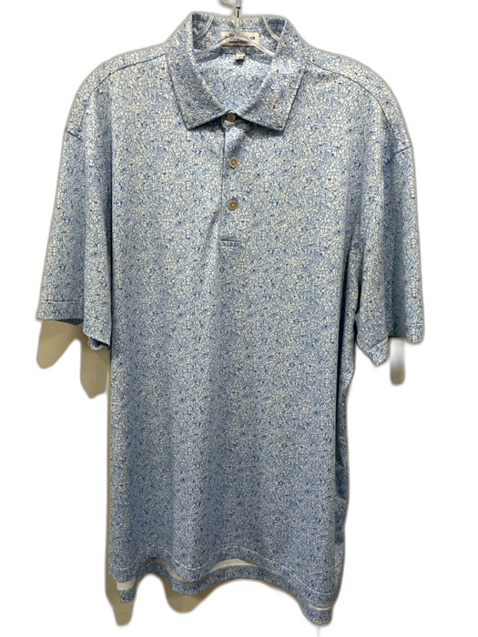 Peter Millar Size M White & Blue Synthetic Abstract Polo Men's Short Sleeve White & Blue / M