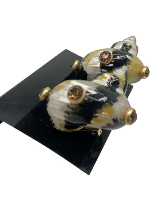 Tory Burch Black, White, Gold Enamel Shell Faux Stones Clip On Earrings Black, White, Gold