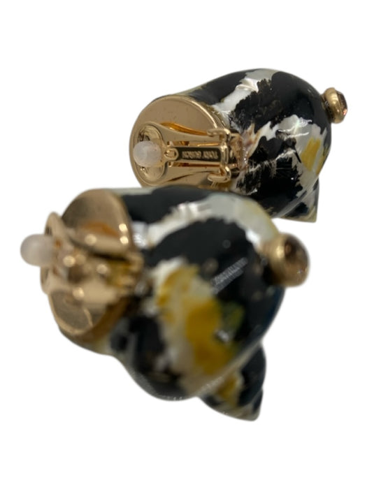 Tory Burch Black, White, Gold Enamel Shell Faux Stones Clip On Earrings Black, White, Gold