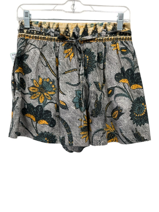 Ulla Johnson Size 2 Yellow, Teal, Black Cotton Side Zip Abstract Print Shorts Yellow, Teal, Black / 2