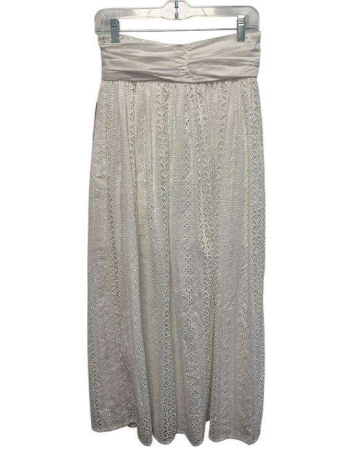 Loretta Caponi Firenze Size M White Cotton Eyelet Waist tie Midi Skirt White / M