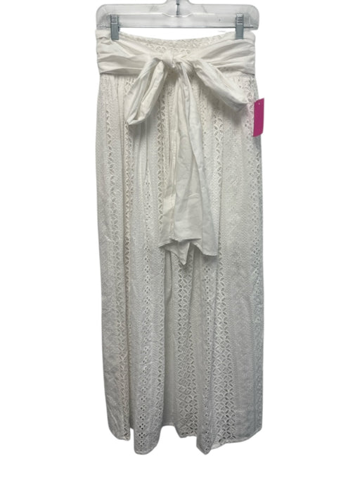 Loretta Caponi Firenze Size M White Cotton Eyelet Waist tie Midi Skirt White / M
