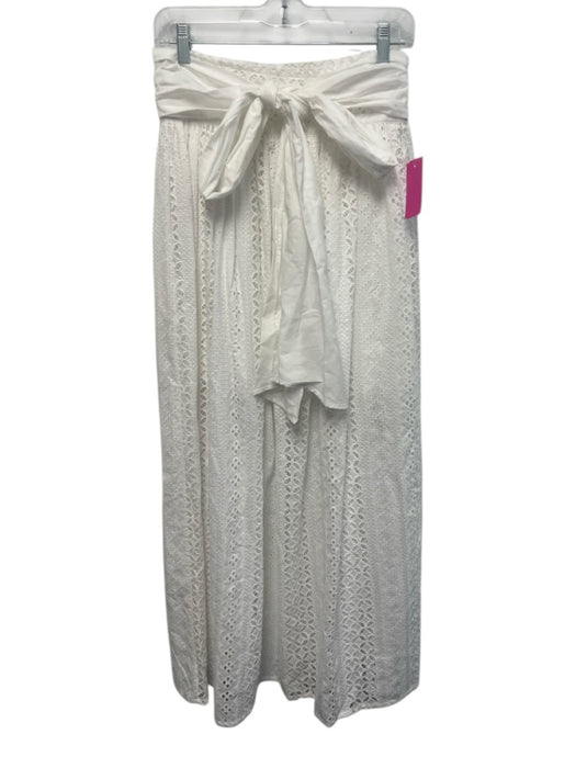 Loretta Caponi Firenze Size M White Cotton Eyelet Waist tie Midi Skirt White / M