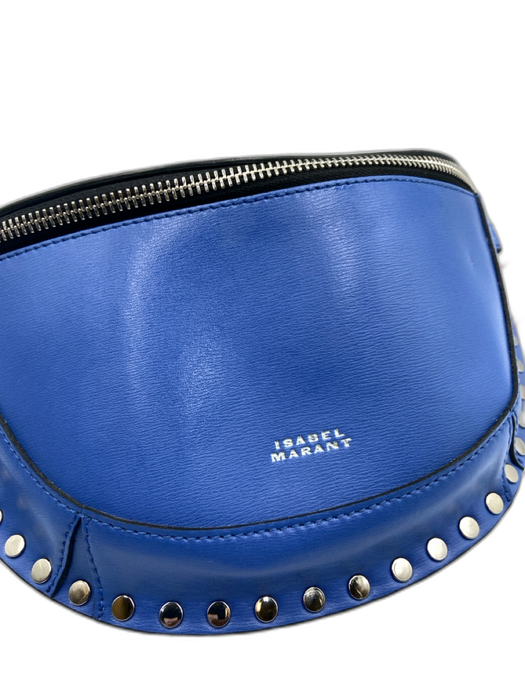 Isabel Marant Blue Leather Zip Top Studded Crescent Shoulder Bag Blue / XS