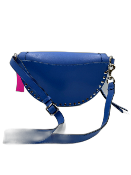 Isabel Marant Blue Leather Zip Top Studded Crescent Shoulder Bag Blue / XS