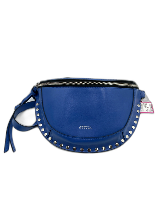 Isabel Marant Blue Leather Zip Top Studded Crescent Shoulder Bag Blue / XS
