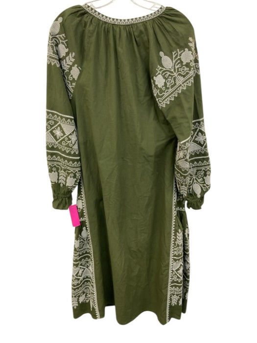 Julia Amory Size XS Green & White Cotton Embroidered Tassel Tie Detail Dress Green & White / XS