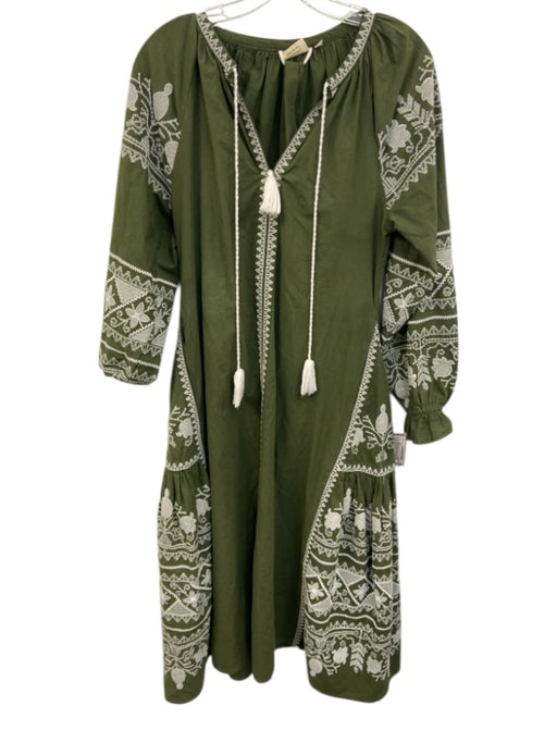 Julia Amory Size XS Green & White Cotton Embroidered Tassel Tie Detail Dress Green & White / XS