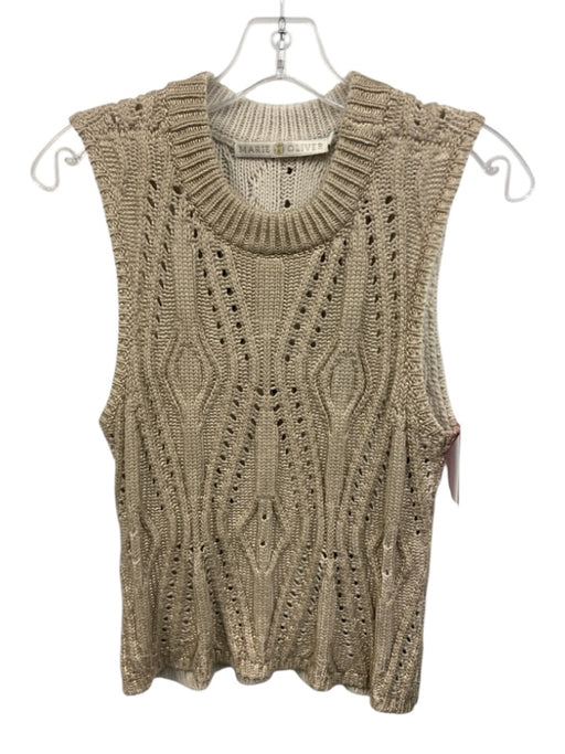 Marie Oliver Size S Beige & Gold Cotton Blend Coated Chunky Knit Sleeveless Top Beige & Gold / S