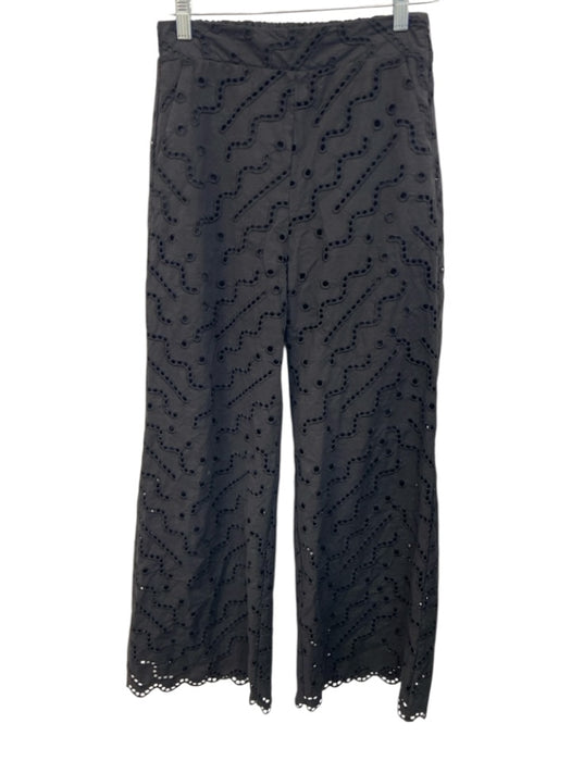 Suncoo Size XS Black Organic Cotton Eyelet Lace High Rise Wide Leg Pants Black / XS