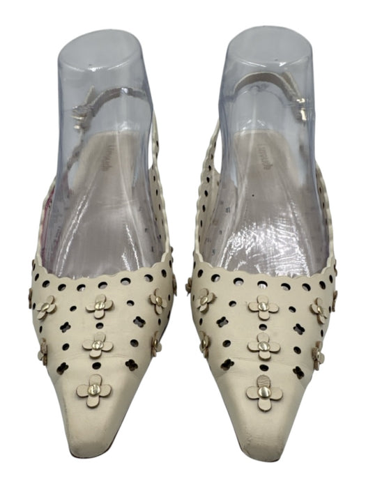 Larroude Shoe Size 8.5 Cream Leather Laser Cut Kitten Heel Flowers Pumps Cream / 8.5