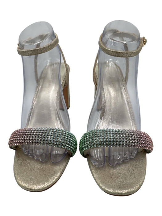 Loeffler Randall Shoe Size 8.5 pale gold & multi Leather Rhinestone Sandals pale gold & multi / 8.5