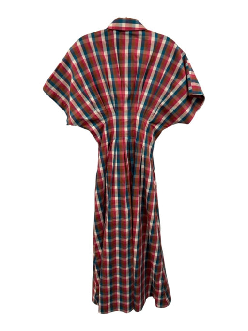 Exquise Size XS Brown, Blue & Pink Cotton Blend Plaid Short Dolman Sleeve Dress Brown, Blue & Pink / XS