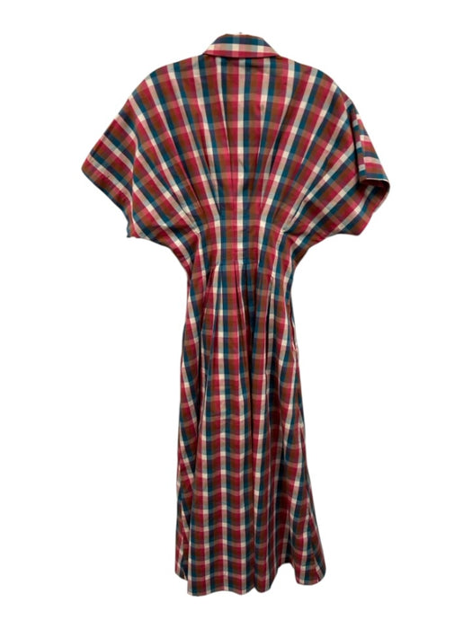 Exquise Size XS Brown, Blue & Pink Cotton Blend Plaid Short Dolman Sleeve Dress Brown, Blue & Pink / XS