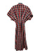 Exquise Size XS Brown, Blue & Pink Cotton Blend Plaid Short Dolman Sleeve Dress Brown, Blue & Pink / XS