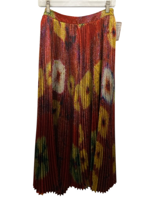 Ulla Johnson Size 2 Red, Yellow & Multi Polyester Satin Abstract Print Skirt Red, Yellow & Multi / 2