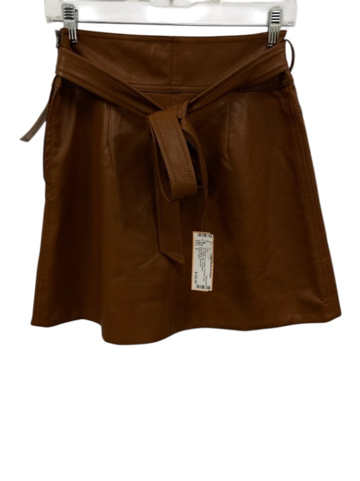 Tanya Taylor Size 2 Tan Brown PU Leather Paneled Side Zip Belted Mini Skirt Tan Brown / 2