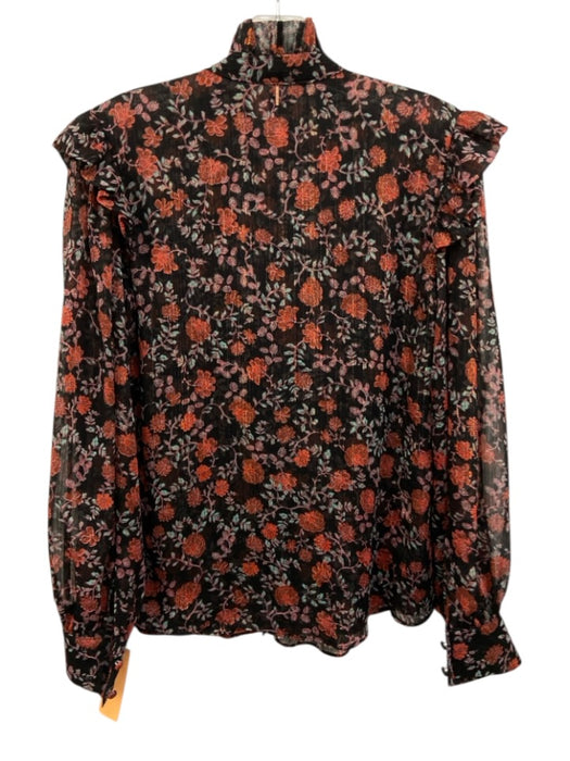 Misa Size XS Black, Red & Pink Polyester Blend Metallic Thread Floral Top Black, Red & Pink / XS