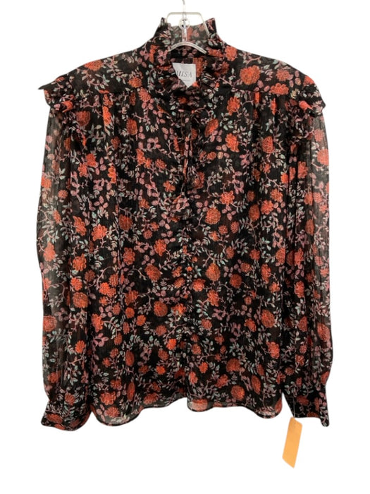 Misa Size XS Black, Red & Pink Polyester Blend Metallic Thread Floral Top Black, Red & Pink / XS