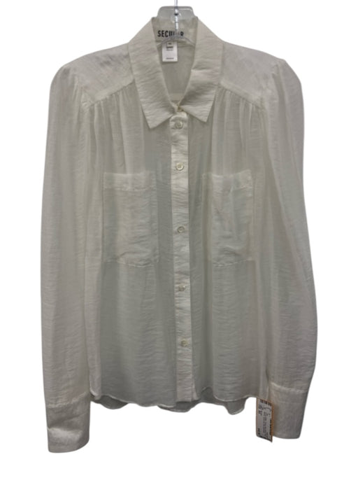 Secular Size XS Cream White Tencel Semi Sheer Long Sleeve Button Up Shirt Top Cream White / XS