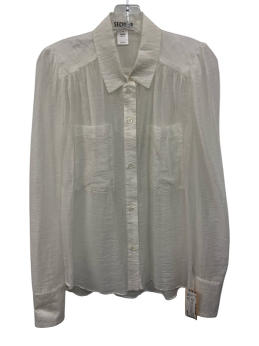 Secular Size XS Cream White Tencel Semi Sheer Long Sleeve Button Up Shirt Top Cream White / XS