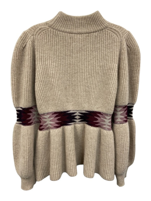 BA & SH Size S Beige & Purple Wool & Alpaca Ribbed Knit Balloon Sleeve Sweater Beige & Purple / S