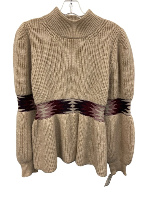 BA & SH Size S Beige & Purple Wool & Alpaca Ribbed Knit Balloon Sleeve Sweater Beige & Purple / S