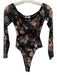 L'agence Size S Black & Pink Nylon Blend Mesh Floral Boat Neck Bodysuit Black & Pink / S
