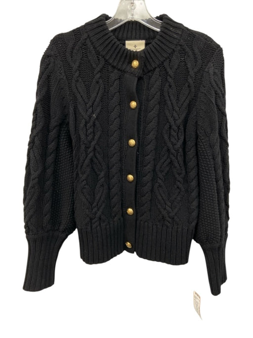 Tuckernuck Size S Black Cotton Blend Cable Knit Ribbed Hem Button Front Sweater Black / S