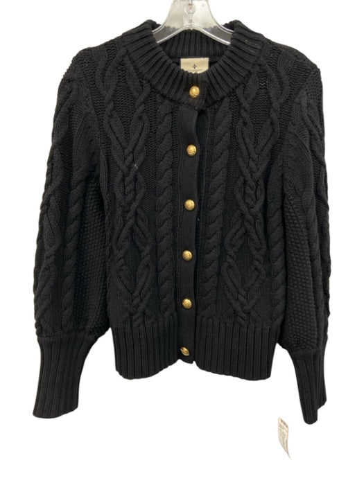Tuckernuck Size S Black Cotton Blend Cable Knit Ribbed Hem Button Front Sweater Black / S