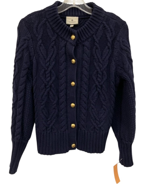 Tuckernuck Size S Navy Blue Cotton Blend Cable Knit Ribbed Hem Cardigan Sweater Navy Blue / S