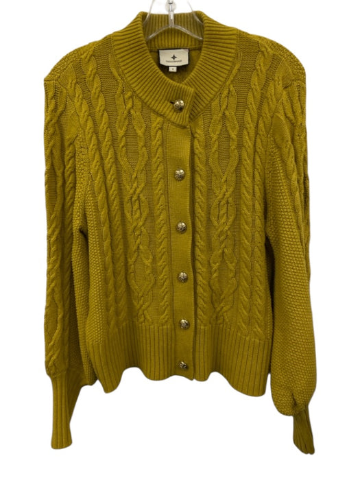 Tuckernuck Size S Chartreuse Yellow Cotton Blend Cable Knit Ribbed Hem Sweater Chartreuse Yellow / S