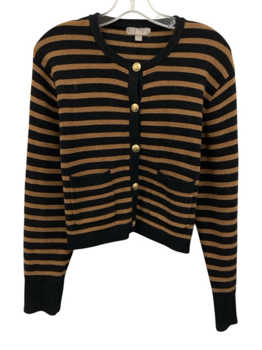 J. Crew Size XS Black & Brown Cotton Knit Striped Button Front Cardigan Sweater Black & Brown / XS
