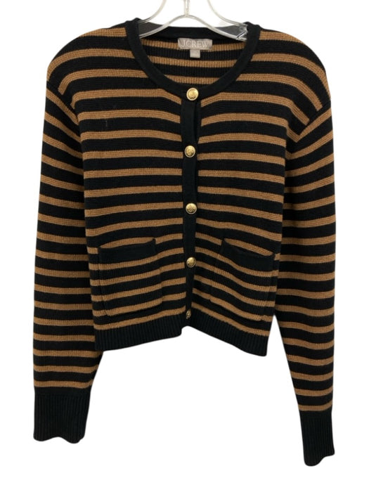 J. Crew Size XS Black & Brown Cotton Knit Striped Button Front Cardigan Sweater Black & Brown / XS