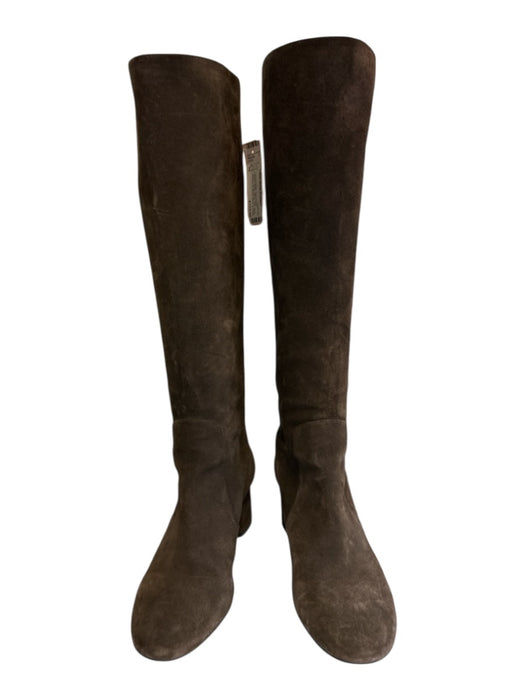 By Far Shoe Size 39 Dark Brown Leather Upper Suede Block Heel Back Zip Boots Dark Brown / 39