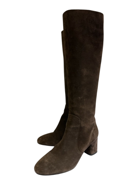 By Far Shoe Size 39 Dark Brown Leather Upper Suede Block Heel Back Zip Boots Dark Brown / 39