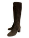 By Far Shoe Size 39 Dark Brown Leather Upper Suede Block Heel Back Zip Boots Dark Brown / 39